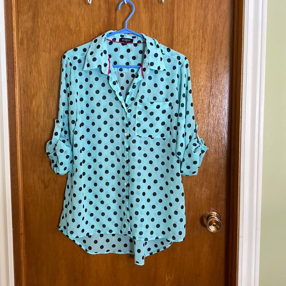 Sheer turquoise polka dot blouse from Eclipse